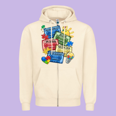 Autism Cassette Tapes Zipper Hoodie Designed By Maliassmallbusiness