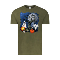 Vintage Olive halloween tree and ghosts Vintage Tee - AdoDesignShop