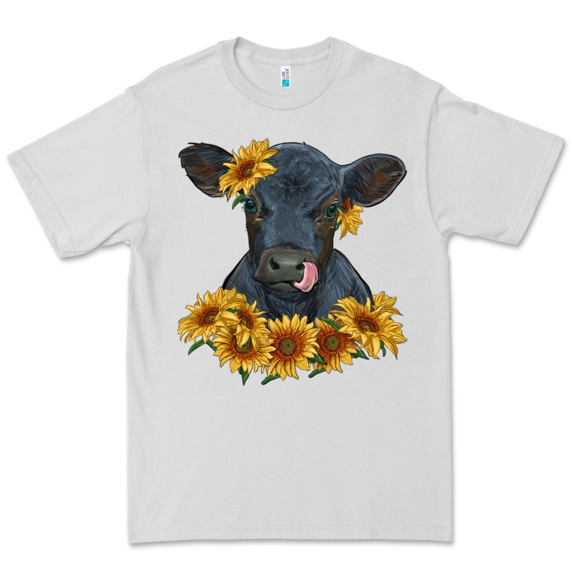 Black Angus Calf With Sunflowers Premium Tee by RanaPortraitStore | Teevron