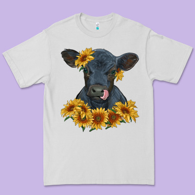 Black Angus Calf With Sunflowers Premium Tee Designed By Ranaportraitstore