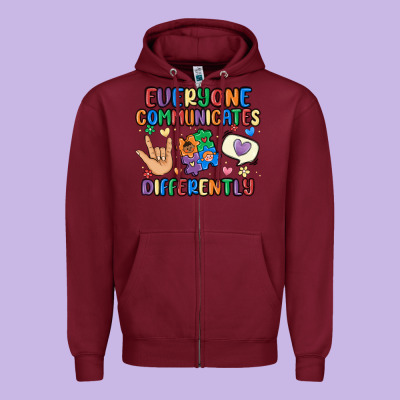 Everyone Communicates Differently Zipper Hoodie Designed By Maliassmallbusiness