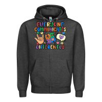 Charcoal Heather everyone communicates differently Zipper Hoodie - MaliasSmallBusiness