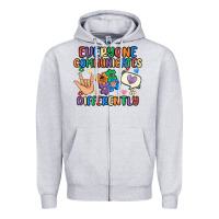 Heather Grey everyone communicates differently Zipper Hoodie - MaliasSmallBusiness
