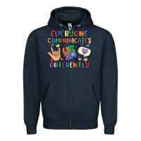 Navy everyone communicates differently Zipper Hoodie - MaliasSmallBusiness
