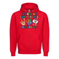 Red everyone communicates differently Zipper Hoodie - MaliasSmallBusiness