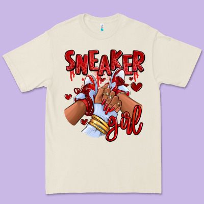 Red Sneaker Girl Afro Woman Premium Tee Designed By Ranaportraitstore