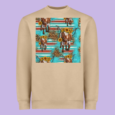 Longhorn Bull Seamless Pattern Heavyweight Sweatshirt Designed By Hra Design Shop