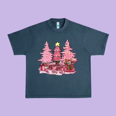 Pink Christmas Trees With Gift Box Bbs Urban Heavy Tee Designed By Bundleandbundleshop