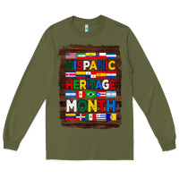 Army Green hispanic haritage month flags with background Long Sleeve Tee - BundleAndBundleShop