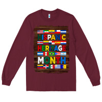 Burgundy hispanic haritage month flags with background Long Sleeve Tee - BundleAndBundleShop