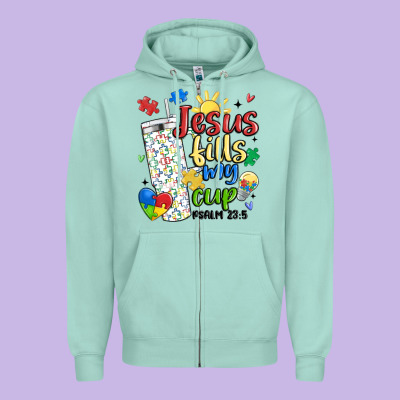 Autism Jesus Fills My Cup Zipper Hoodie Designed By Maliassmallbusiness