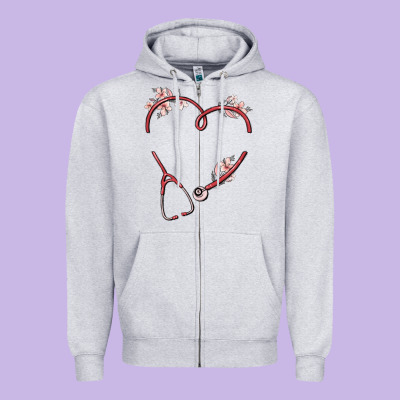 Custom Heart Stethoscope Zipper Hoodie Designed By Maliassmallbusiness