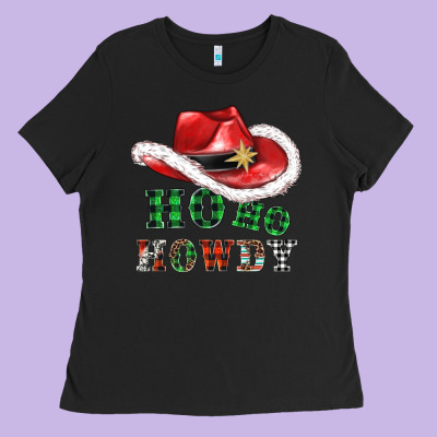 Ho Ho Howdy Christmas Hat Ladies Tee Designed By Adodesignshop