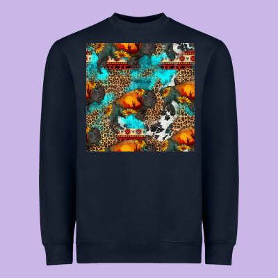 Western Sunset Bison And Sunflowers Seamless Pattern Heavyweight Sweatshirt Designed By Hra Design Shop