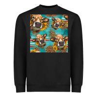 Western Sunflowers Cow Seamless Pattern Heavyweight Sweatshirt | Teevron
