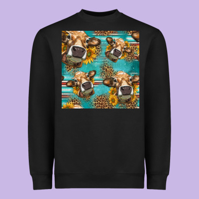 Western Sunflowers Cow Seamless Pattern Heavyweight Sweatshirt Designed By Hra Design Shop