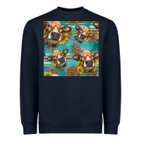 Navy western sunflowers cow seamless pattern Heavyweight Sweatshirt - HRA Design Shop