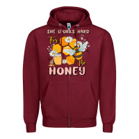Burgundy she works hard for the honey Zipper Hoodie - MaliasSmallBusiness