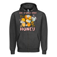 Charcoal Heather she works hard for the honey Zipper Hoodie - MaliasSmallBusiness