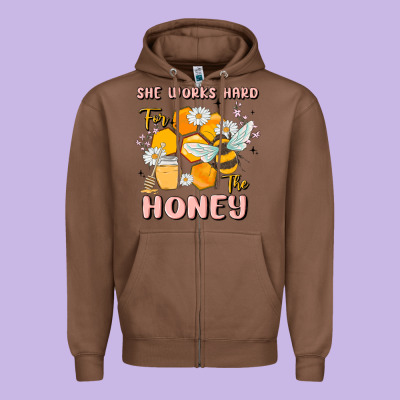 She Works Hard For The Honey Zipper Hoodie Designed By Maliassmallbusiness