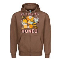 Chestnut she works hard for the honey Zipper Hoodie - MaliasSmallBusiness