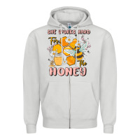 Dove Grey she works hard for the honey Zipper Hoodie - MaliasSmallBusiness