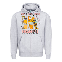 Heather Grey she works hard for the honey Zipper Hoodie - MaliasSmallBusiness