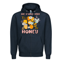 Navy she works hard for the honey Zipper Hoodie - MaliasSmallBusiness