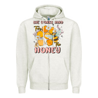 Oatmeal Heather she works hard for the honey Zipper Hoodie - MaliasSmallBusiness