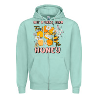 Seafoam she works hard for the honey Zipper Hoodie - MaliasSmallBusiness