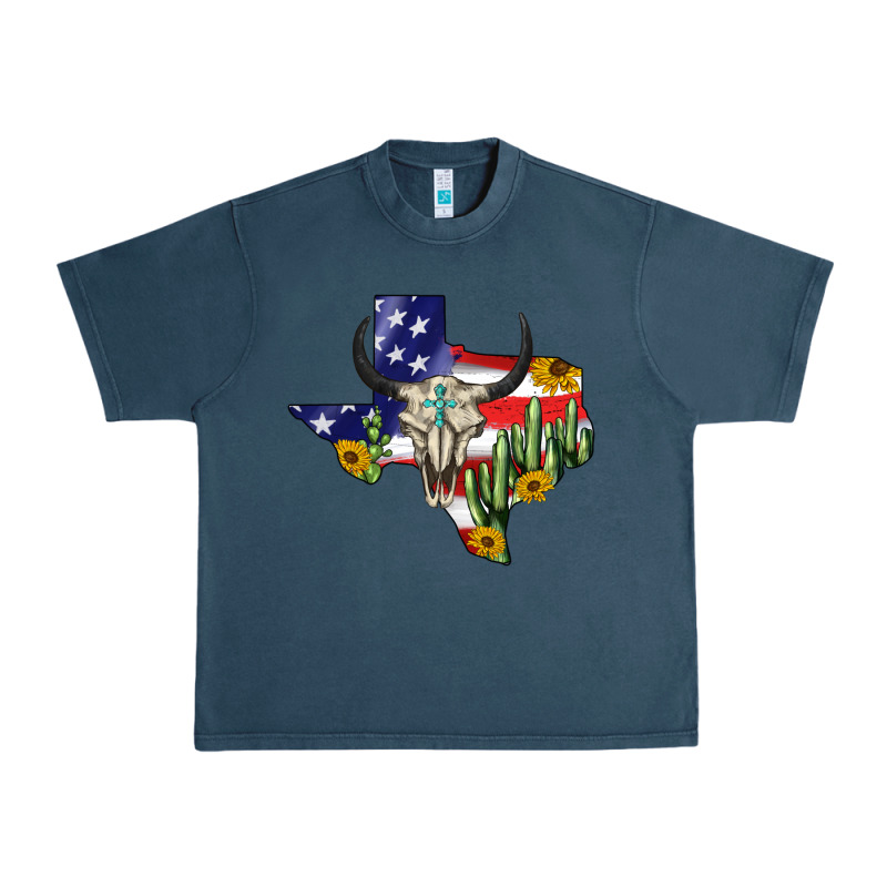 Bull Skull Texas Map American Playng Urban Heavy Tee by BarkalooDesign | Teevron