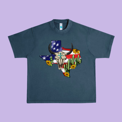 Bull Skull Texas Map American Playng Urban Heavy Tee Designed By Barkaloodesign
