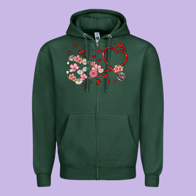 Valentine's Day Stethoscope Zipper Hoodie Designed By Maliassmallbusiness