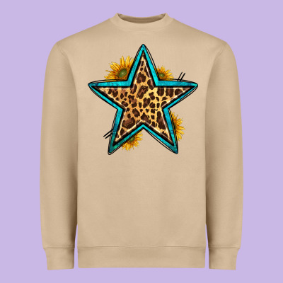 Western Leopard Star Heavyweight Sweatshirt Designed By Hra Design Shop