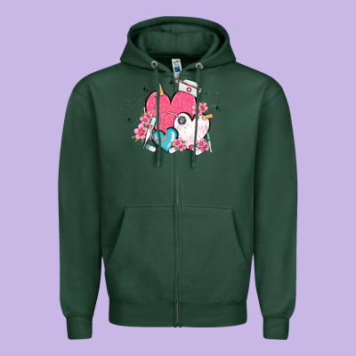 Nurse Hearts Zipper Hoodie Designed By Maliassmallbusiness