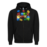 Black autism awareness video game controller Zipper Hoodie - MaliasSmallBusiness