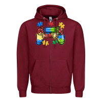 Burgundy autism awareness video game controller Zipper Hoodie - MaliasSmallBusiness