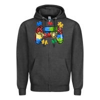 Charcoal Heather autism awareness video game controller Zipper Hoodie - MaliasSmallBusiness