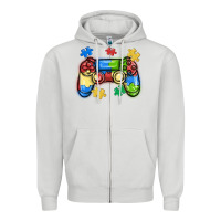 Dove Grey autism awareness video game controller Zipper Hoodie - MaliasSmallBusiness