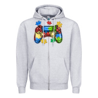 Heather Grey autism awareness video game controller Zipper Hoodie - MaliasSmallBusiness