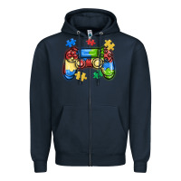 Navy autism awareness video game controller Zipper Hoodie - MaliasSmallBusiness
