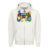 Oatmeal Heather autism awareness video game controller Zipper Hoodie - MaliasSmallBusiness