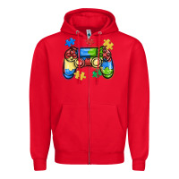 Red autism awareness video game controller Zipper Hoodie - MaliasSmallBusiness