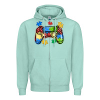 Seafoam autism awareness video game controller Zipper Hoodie - MaliasSmallBusiness