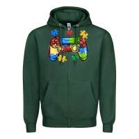 Sports Green autism awareness video game controller Zipper Hoodie - MaliasSmallBusiness