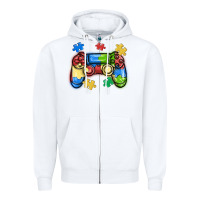 White autism awareness video game controller Zipper Hoodie - MaliasSmallBusiness