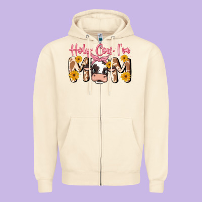 Holy Cow I'm Mom Zipper Hoodie Designed By Maliassmallbusiness