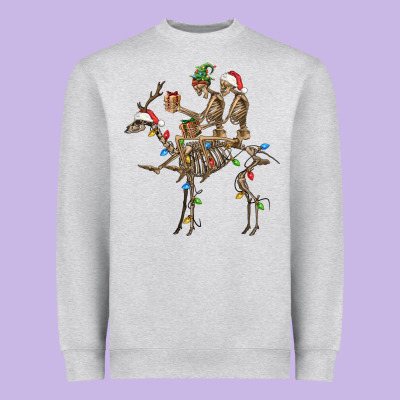 Christmas Deer And Skeletons Heavyweight Sweatshirt Designed By Fadigitalartstudio