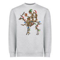 Heather Grey Christmas deer and skeletons Heavyweight Sweatshirt - FaDigitalArtStudio
