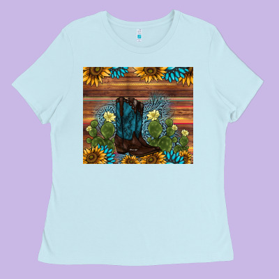 Boot Cactus Sunflower Gemstone Ladies Tee Designed By Adodesignshop